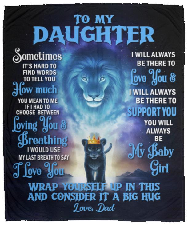Blanket for daughter from dad with blue lion and cub
