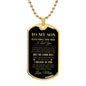 engraved mom to son yellow gold dog tag necklace