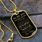 engraved mom to son yellow gold dog tag necklace