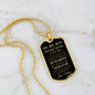 engraved mom to son yellow gold dog tag necklace
