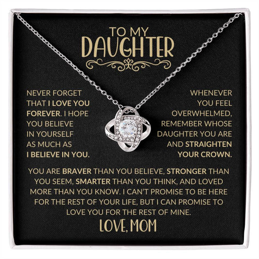 Daughter | Black and Gold | Love, Mom | Love Knot Necklace