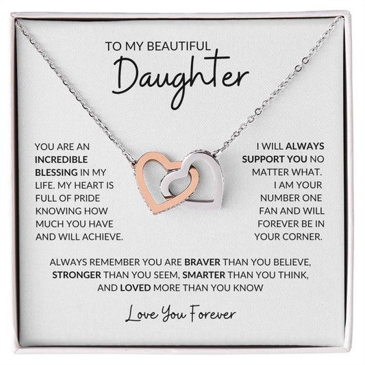 To My Daughter | Brave, Smart, Strong | Interlocking Hearts