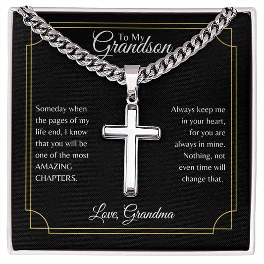 To My Grandson | Love Grandma | Artisan Cross Necklace