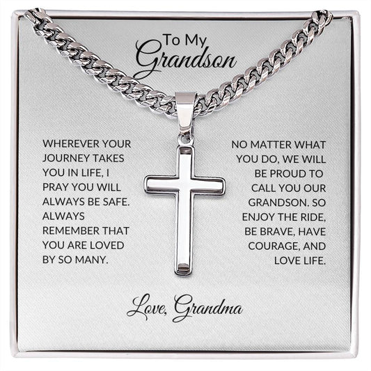 To My Grandson | Love Grandma | Artisan Cross Necklace