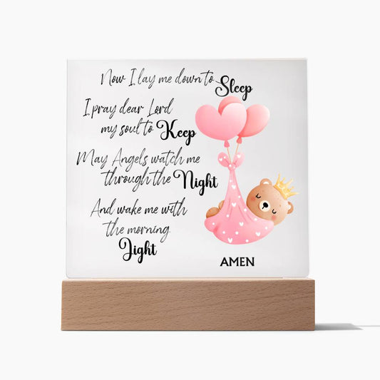 Bedtime Prayer Acrylic Plaque | Pink Bear