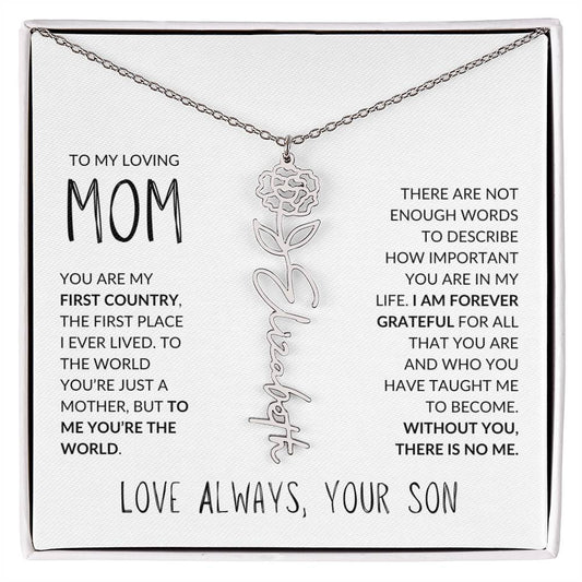 My Loving Mom | First Country | Custom Name Flower Necklace